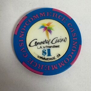 Commerce Casino LA's‎ Friendliest $1 Dollar Gaming Chip Blue Pink Collectible